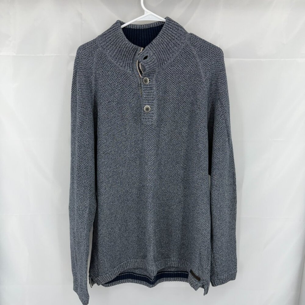 Carbon2Cobalt Men XL Henley Sweater Chunky Knit Navy Blue Pullover Long Sleeve